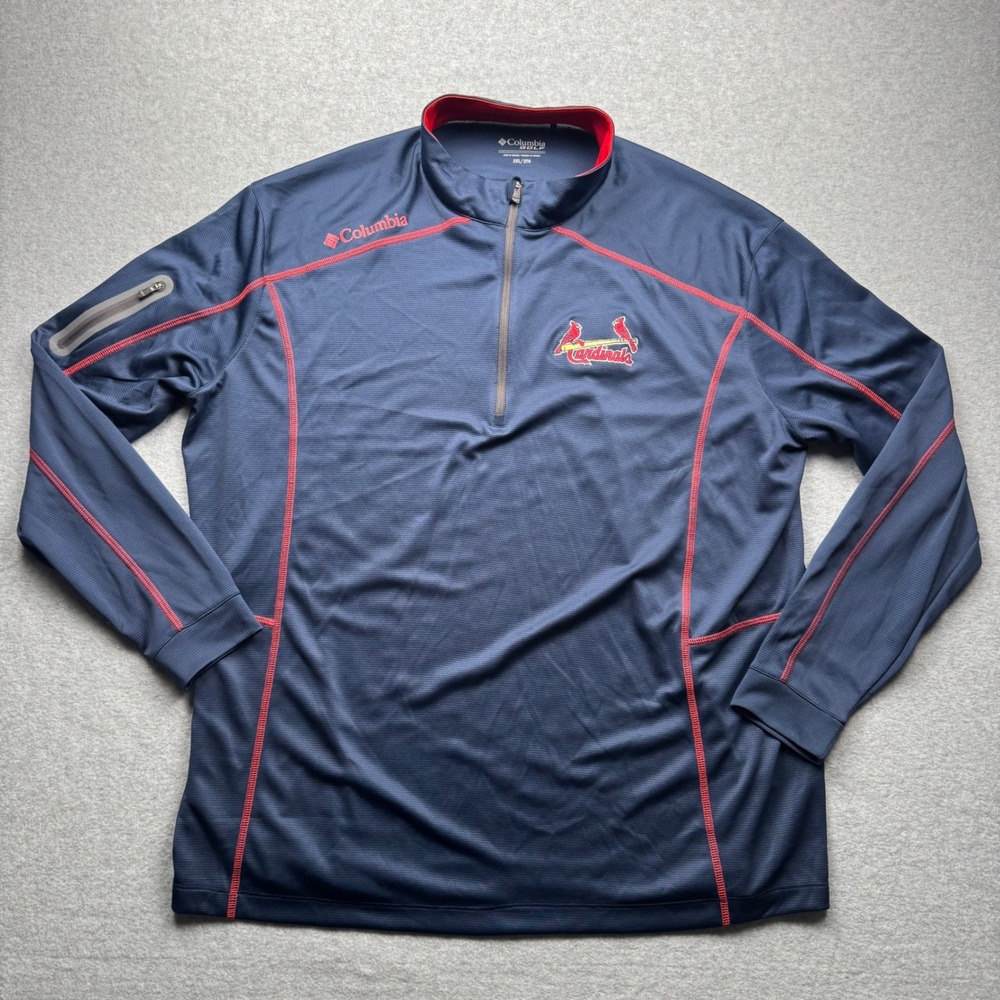 Columbia Golf St Louis Cardinals Mens 2XL 1/4 Zip Pullover Navy Blue Jacket logo